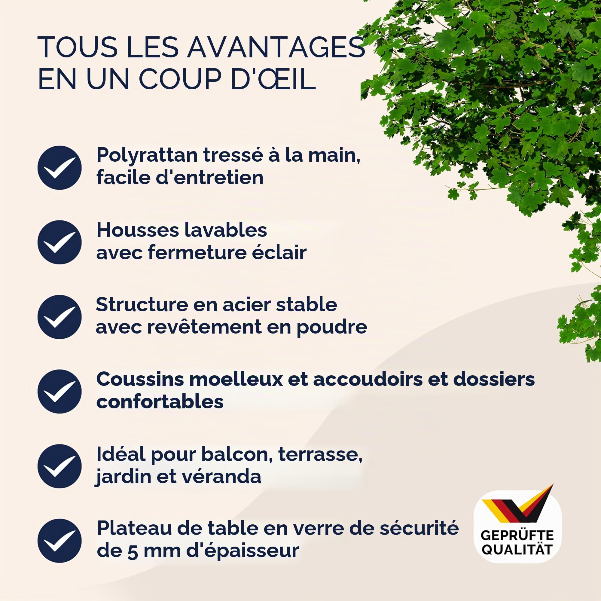 Casaria® Salon de Jardin en Polyrotin Crème 4 Personnes 2 chaises 1 Banc Meubles d'extérieur Jardin terrasse Balcon résistant intempéries