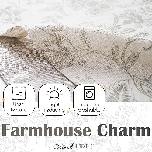 Miniatura 5 de COLLACT Cortina opaca de lino con patrón floral gris de 18 pulgadas, cenefa de cocina de doble capa para sala de estar, bolsillo para barra, 1