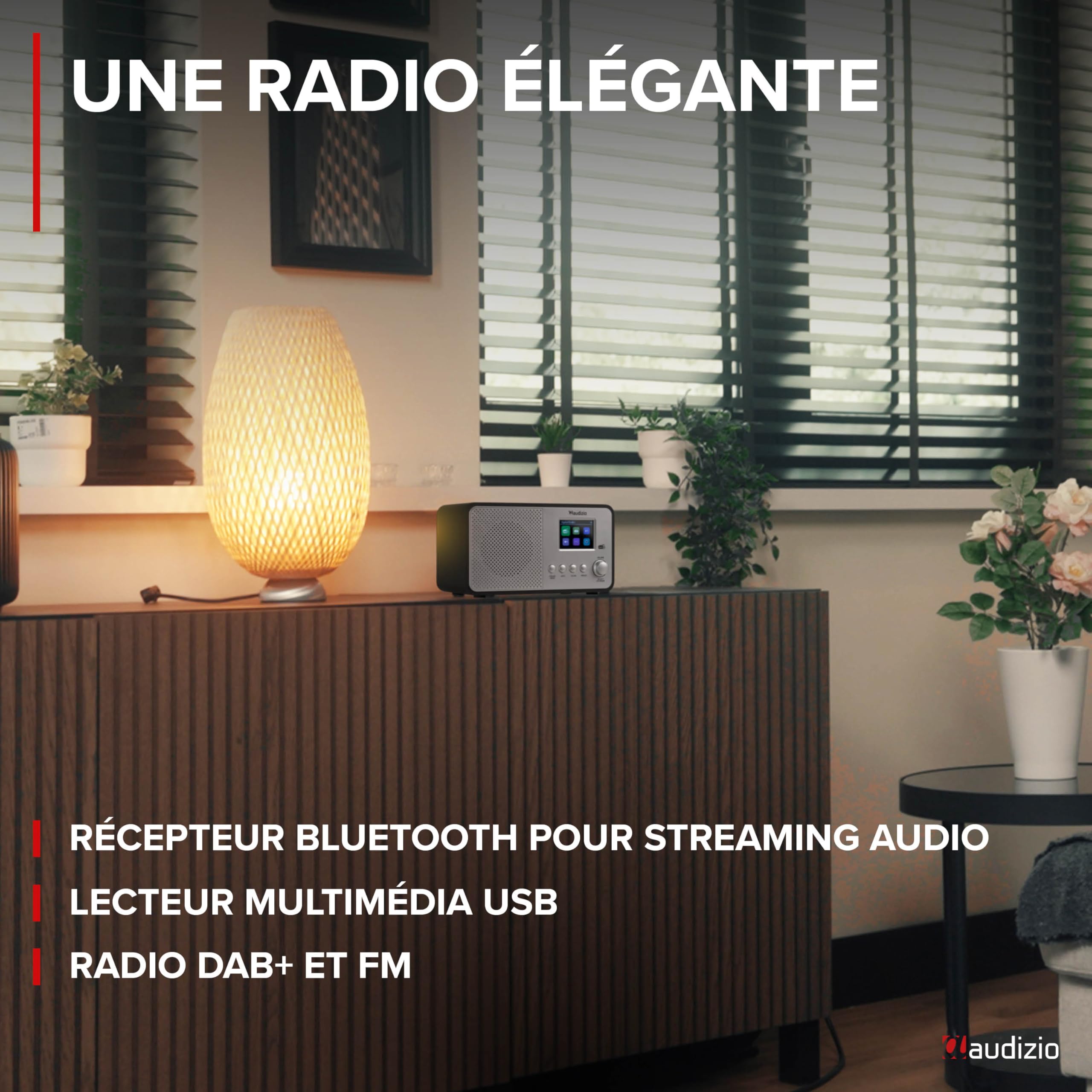 Audizio Avio Radio Dab+ Bluetooth 5.0 - Aluminium, 20 Stations Enregistrables, Écran Couleur 2,4", Haut-Parleur Intégré, Port USB, Idéale pour Écouter la Radio à la Maison