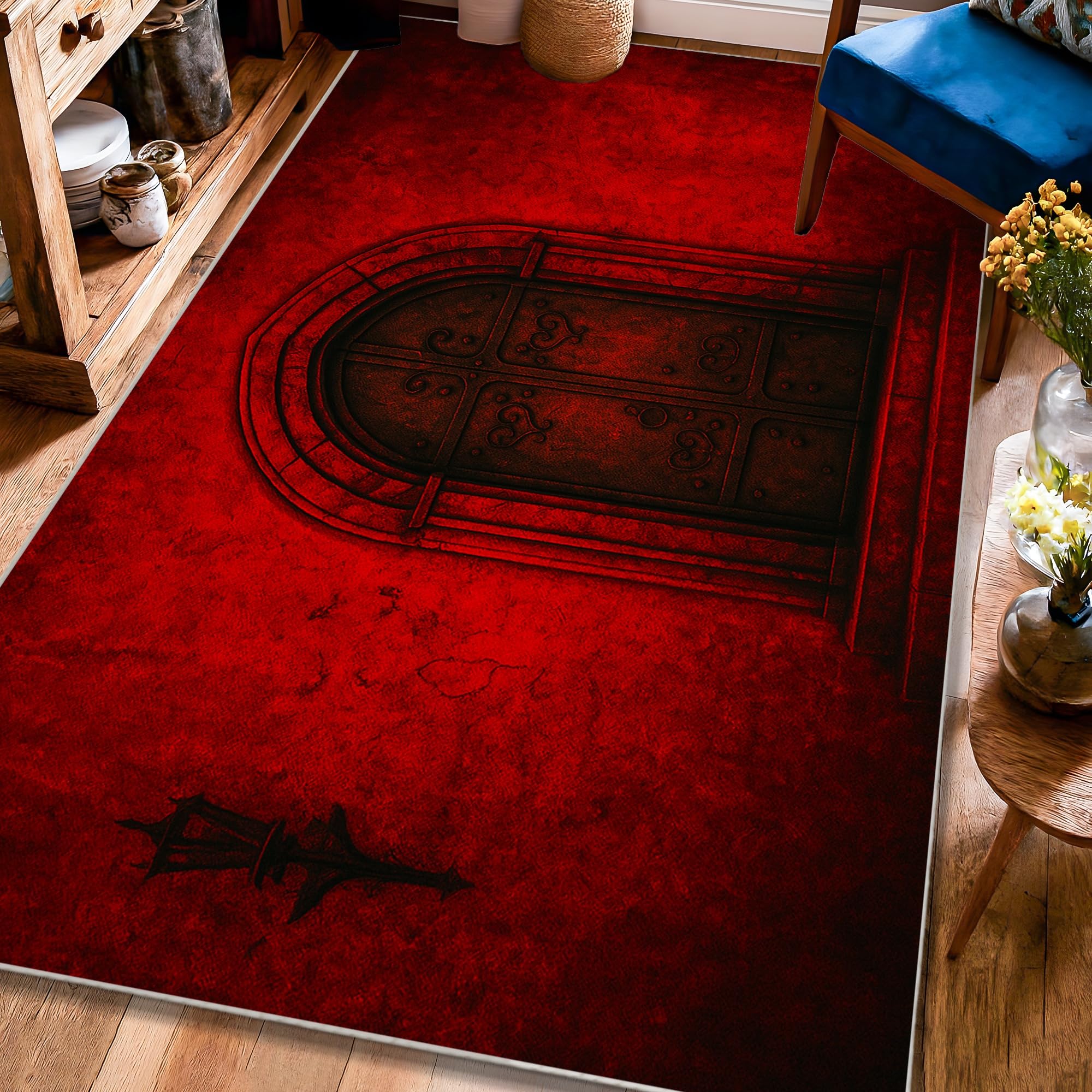 Tapis gothique anti-perte de poils grand tapis rouge Halloween facile à nettoyer