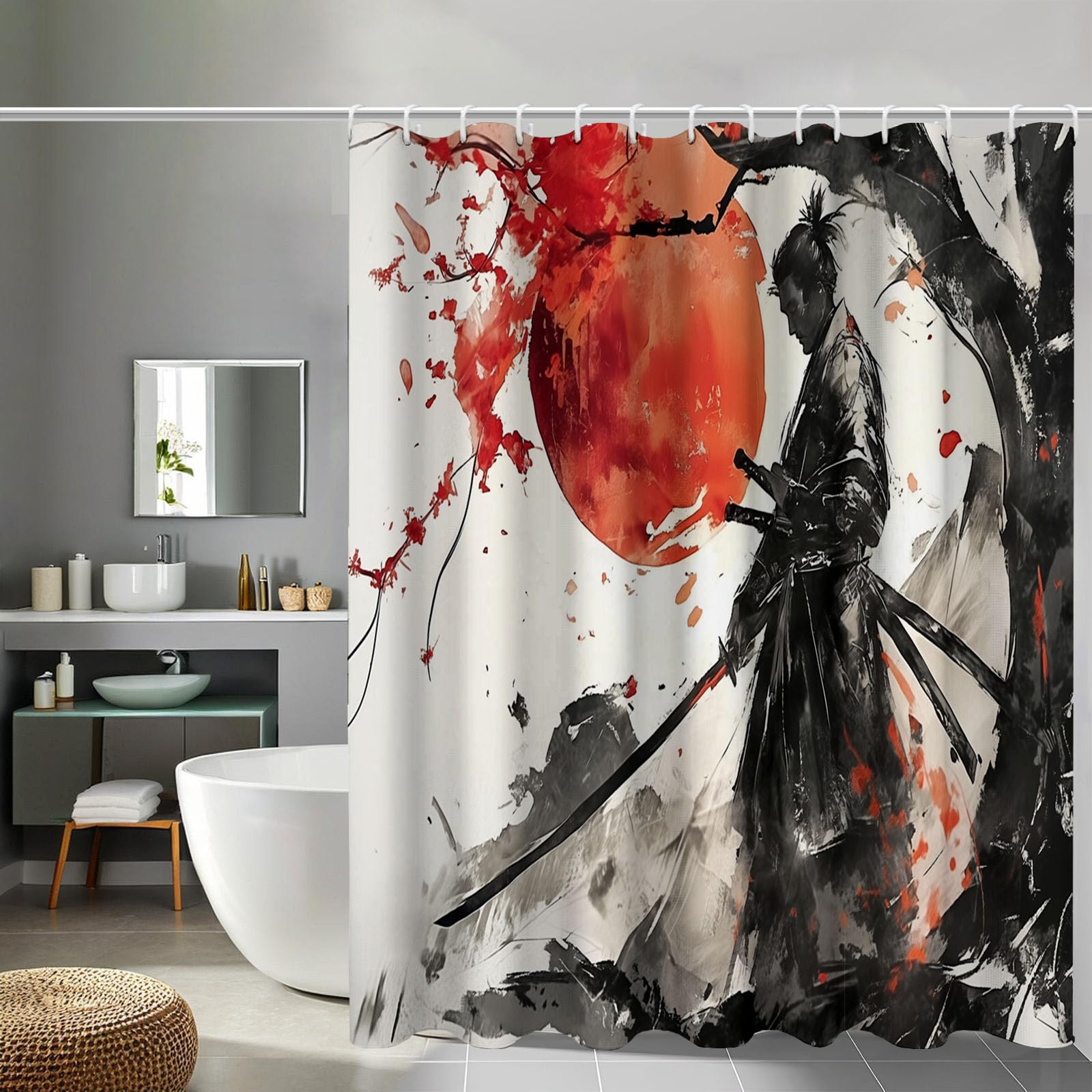 Rideau de douche imperméable en tissu polyester lavable 180x200 cm avec 12 crochets