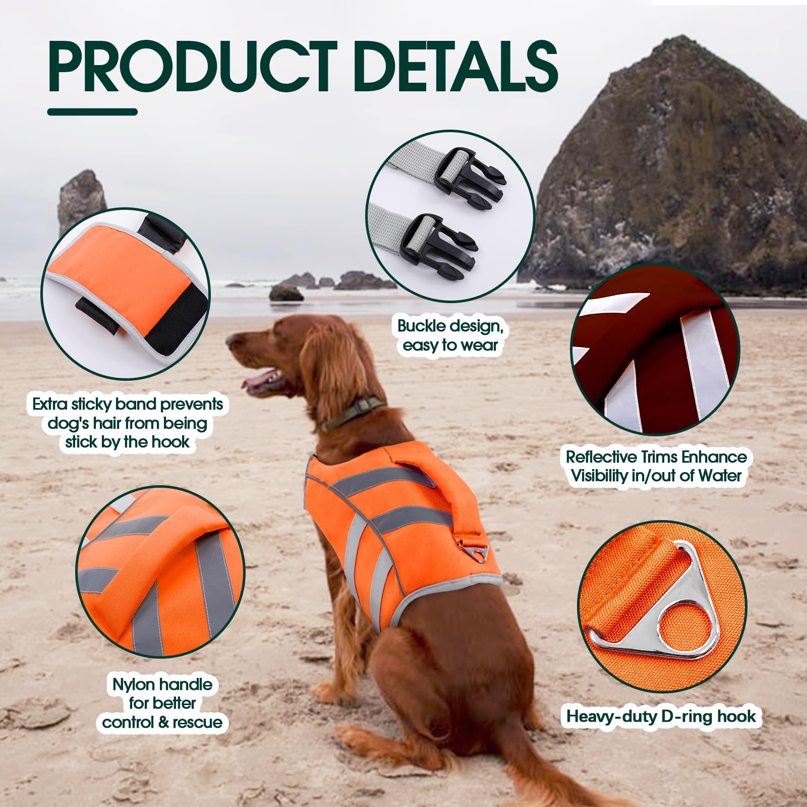 Kuoser Chaleco salvavidas para perros, chaleco salvavidas para perros de durabilidad, excelente flotabilidad, chaleco salvavidas para perros pequeños, grandes, mediano, de alta seguridad, chaleco