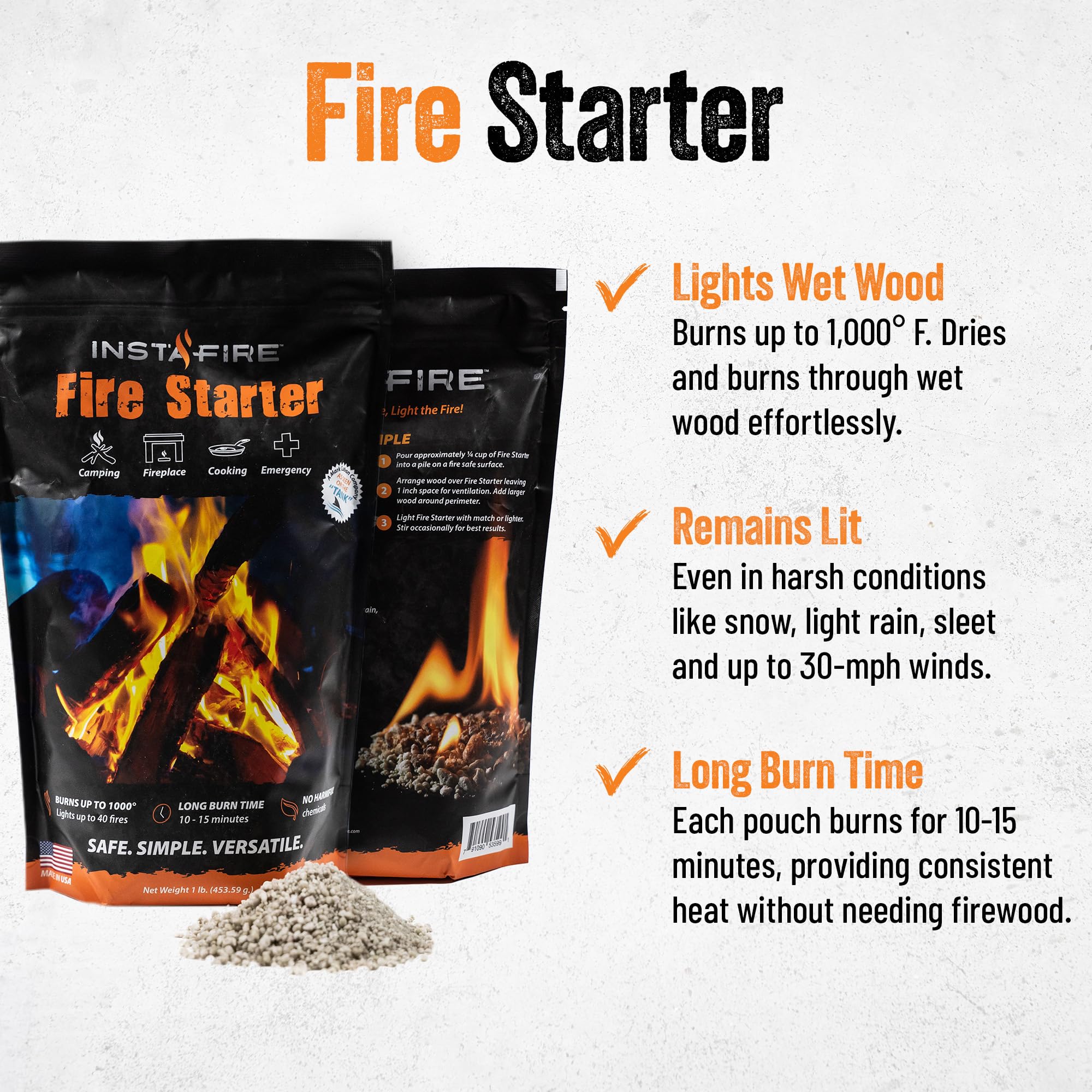 InstaFire Taktisches Feuer-Starter-Kit (enthält wiederaufladbares Feuerzeug, Ferrostange, Feuerstarterbeutel und Feuerseile), Feuerstarter-Set, Feuerstarter für Lagerfeuer, Survival-Werkzeug