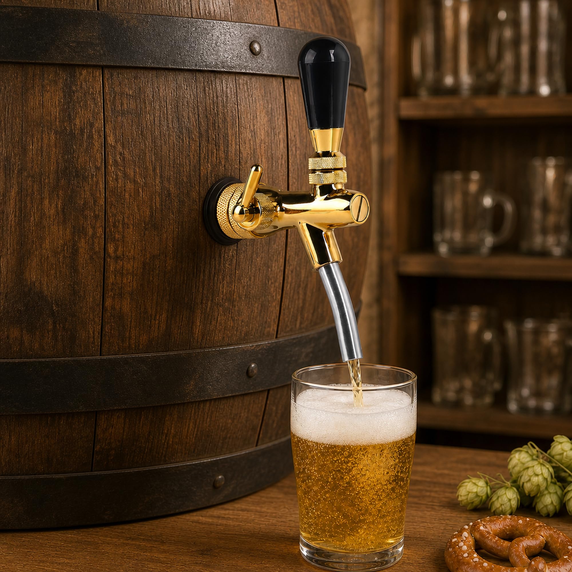 Grifo de cerveza ajustable G5/8: grifo de cerveza ajustable con control de flujo para grifo de acero inoxidable latón para bar, hogar, restaurante (dorado)