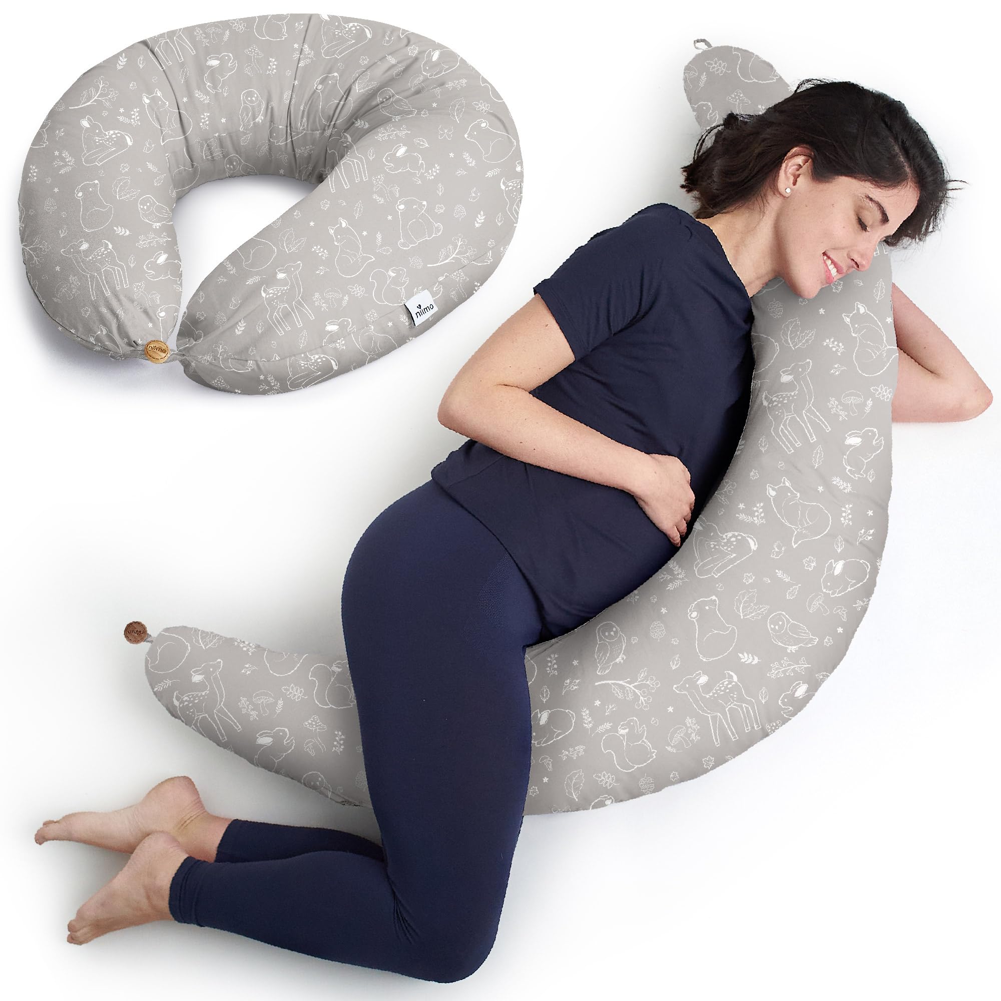 Niimo XXL Pregnancy Pillow & Nursing Pillow - 2022 Double Platinum Winner, 100% Cotton Maternity Pillow Cover, Washable Breast Feeding Pillow Baby Feeding Pillow, Body Pillow Pregnancy Gifts