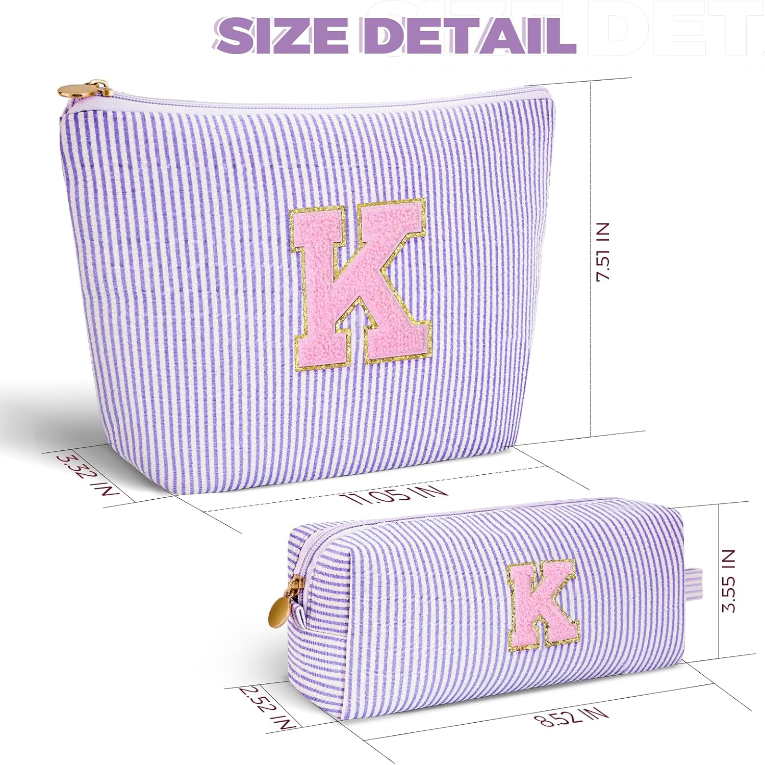 Monogrammed Gifts for Women - Cosmetic Bag for Teen,Initial Cute Makeup Bag Set for Women,Trendy Pouch for Niece Sister Friend Female Her,Birthday Gifts for Daughter - Lavender,K - Image 5