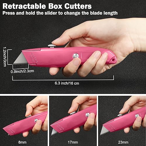 Miniatura 2 de Reginary Cuchillo utilitario retráctil de 20 piezas de aleación de aluminio resistente para cartón, cajas y cartones, bricolaje, fábrica, hogar y