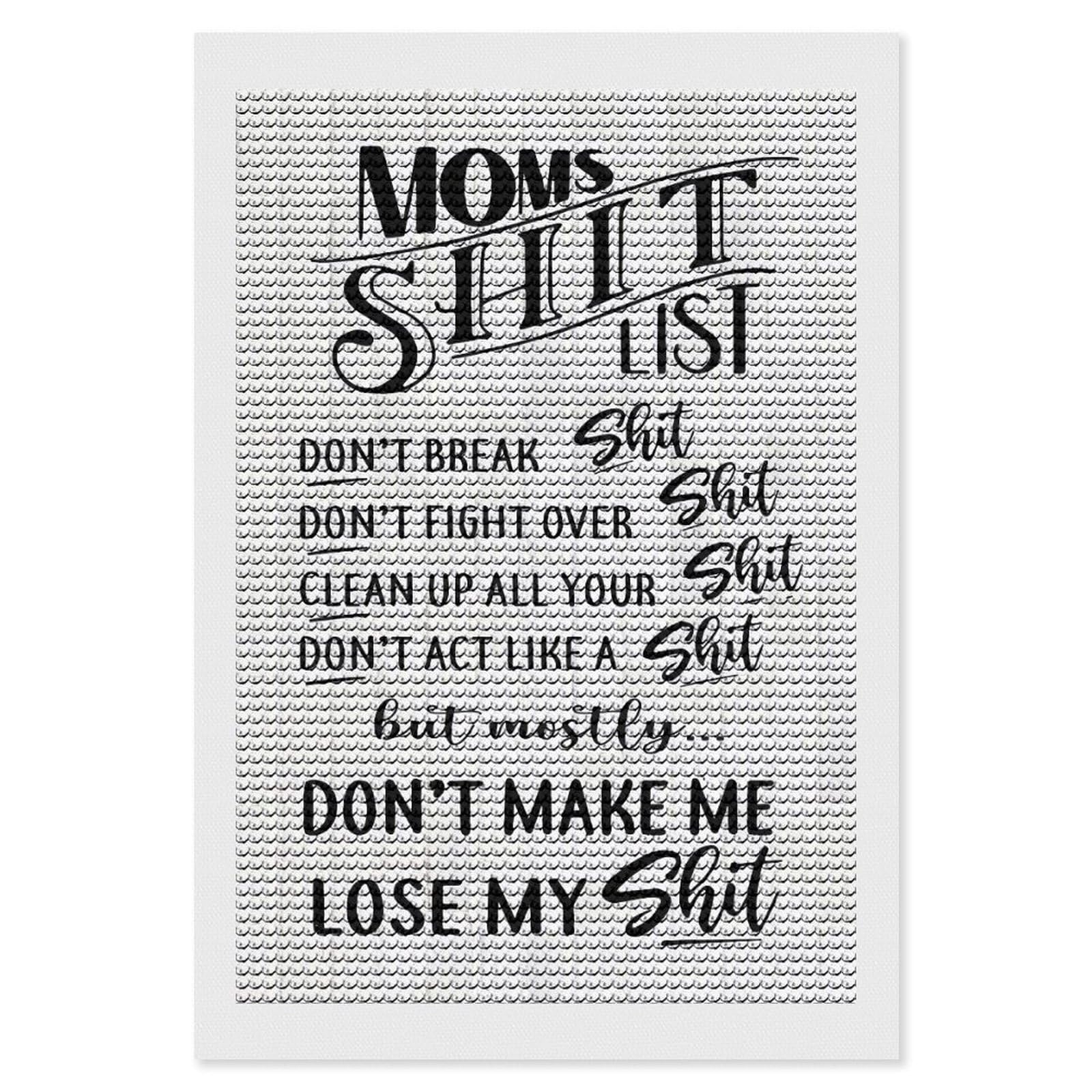 Junmoney Moms Shit List Dont Break Diamond Art Kit 8"x12", Vintage Style Decor, Stress Relief Craft, Decor Project, Relaxing DIY, Creative Hobby