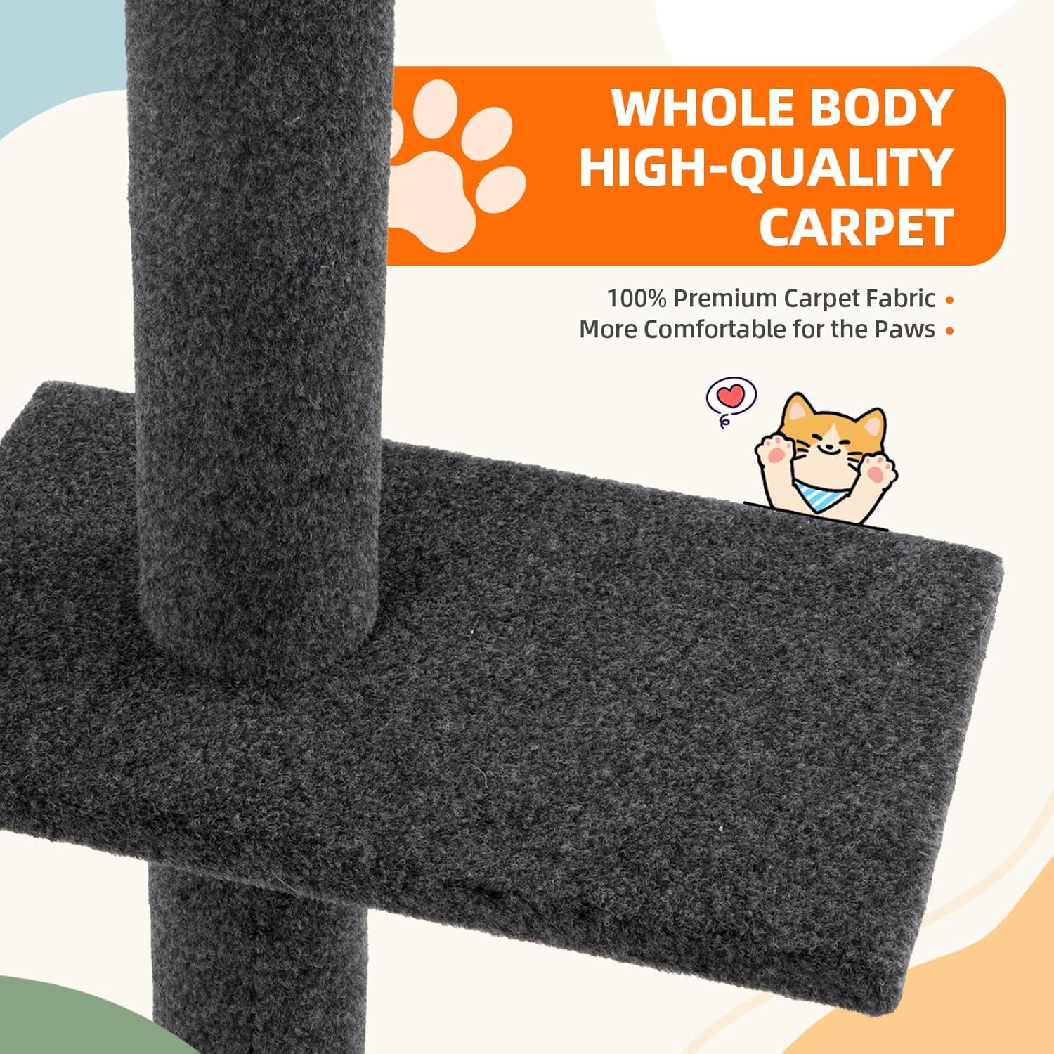 Cat Craft Cat Tree Floor to Ceiling 95-108" Tall Cat Tree Carpet Cat Tower Kitten Tree Sisal Scratching Post and Mat Cat Pole for Indoor Cats, Ash