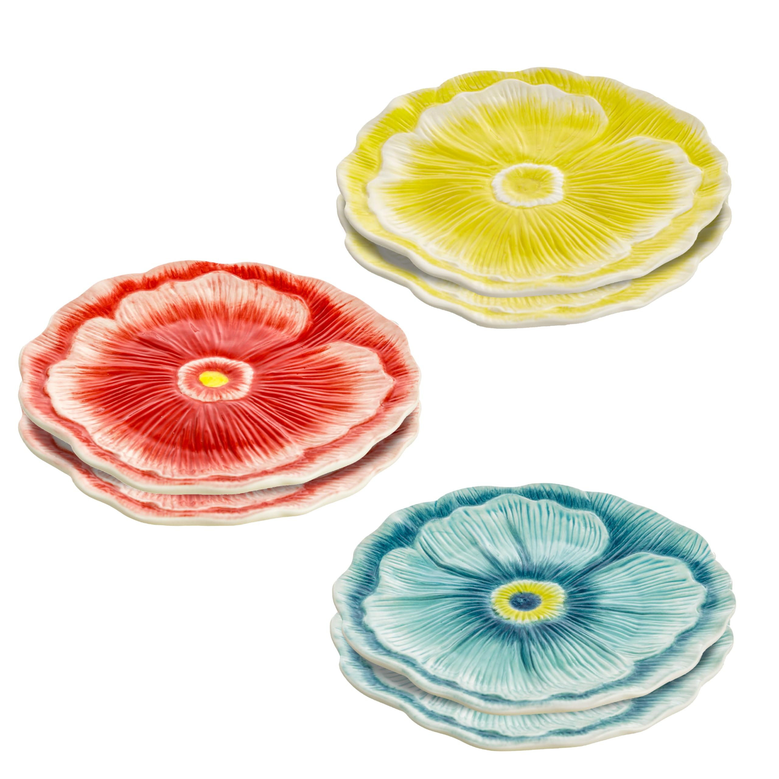 Baroni Home Juego de 6 platos con forma de flor, diseño colorido y floral, platos para aperitivos, frutas, postres, platos de flores rojas, amarillas y azules, diámetro 19,5 cm