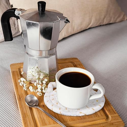 Miniatura 5 de Whaline Juego de posavasos con forma de oreja de gato, posavasos de algodón trenzados hechos a mano, antideslizantes, absorbentes, con soporte para