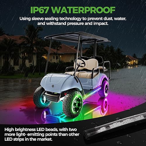 Vista 4 de 10L0L Kit de tira de luz LED para carrito de golf, 14 modos de iluminación de neón brillante para debajo de la carrocería con control remoto