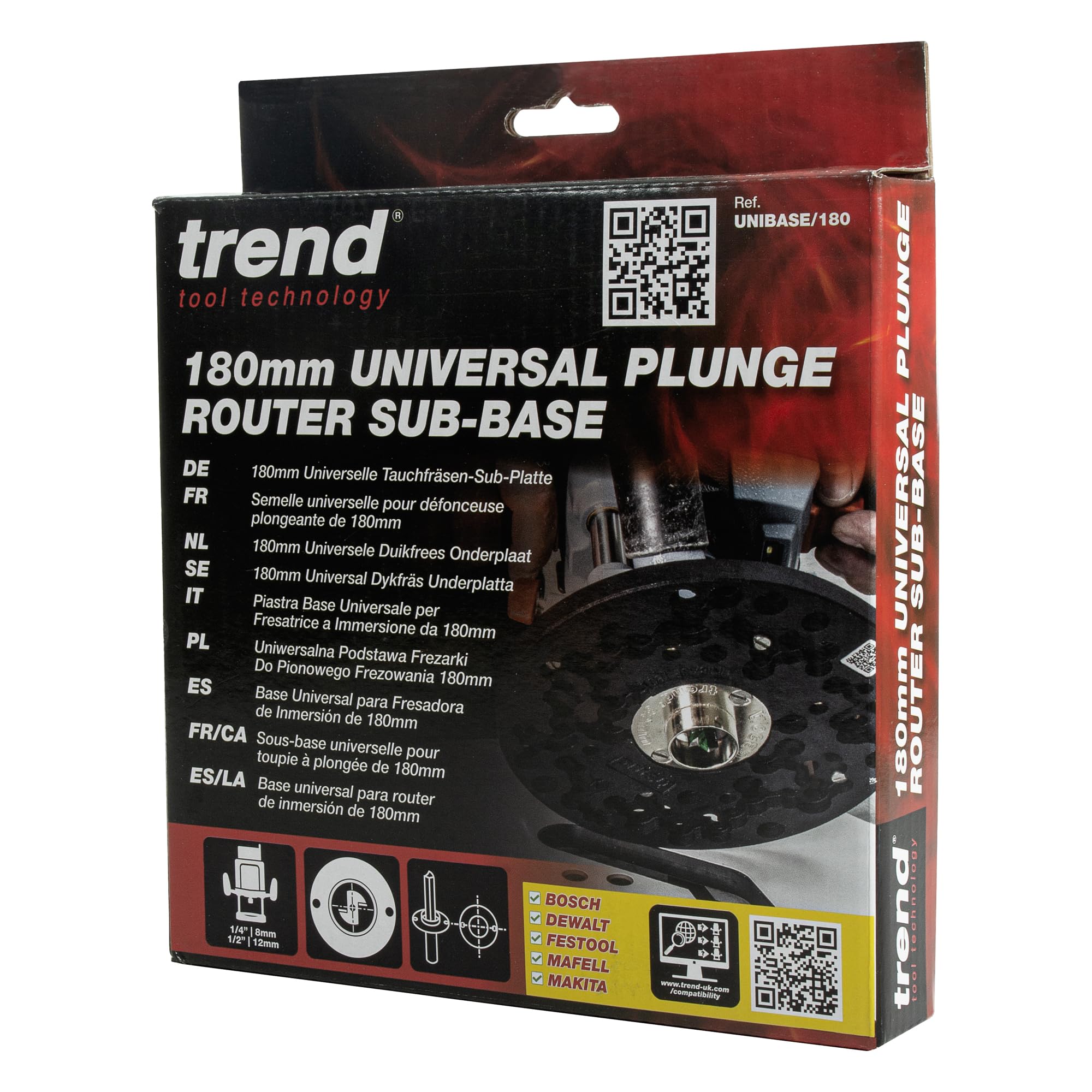 Trend Base Universelle Élargie pour Défonceuse à Plongée, 180mm, Compatibilité Améliorée pour Défonceuses à Plongée de 12mm, UNIBASE/180