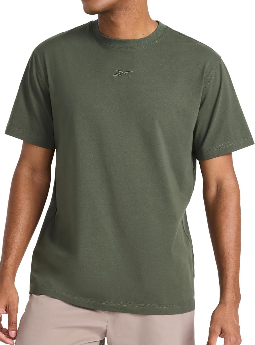 Camiseta bordada de manga corta con cuello redondo para hombre, ajuste estándar, tejido ligero de algodón elástico