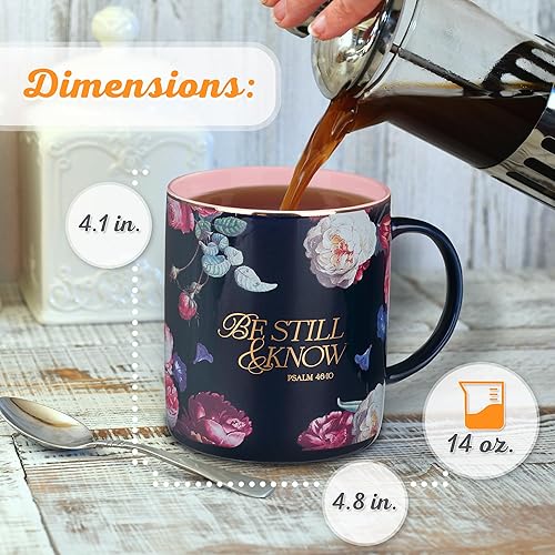 Miniatura 8 de Christian Art Gifts Taza de café y té de cerámica floral con borde dorado, 14 oz, sin plomo ni cadmio, no tóxica, inspiradora escritura, taza de