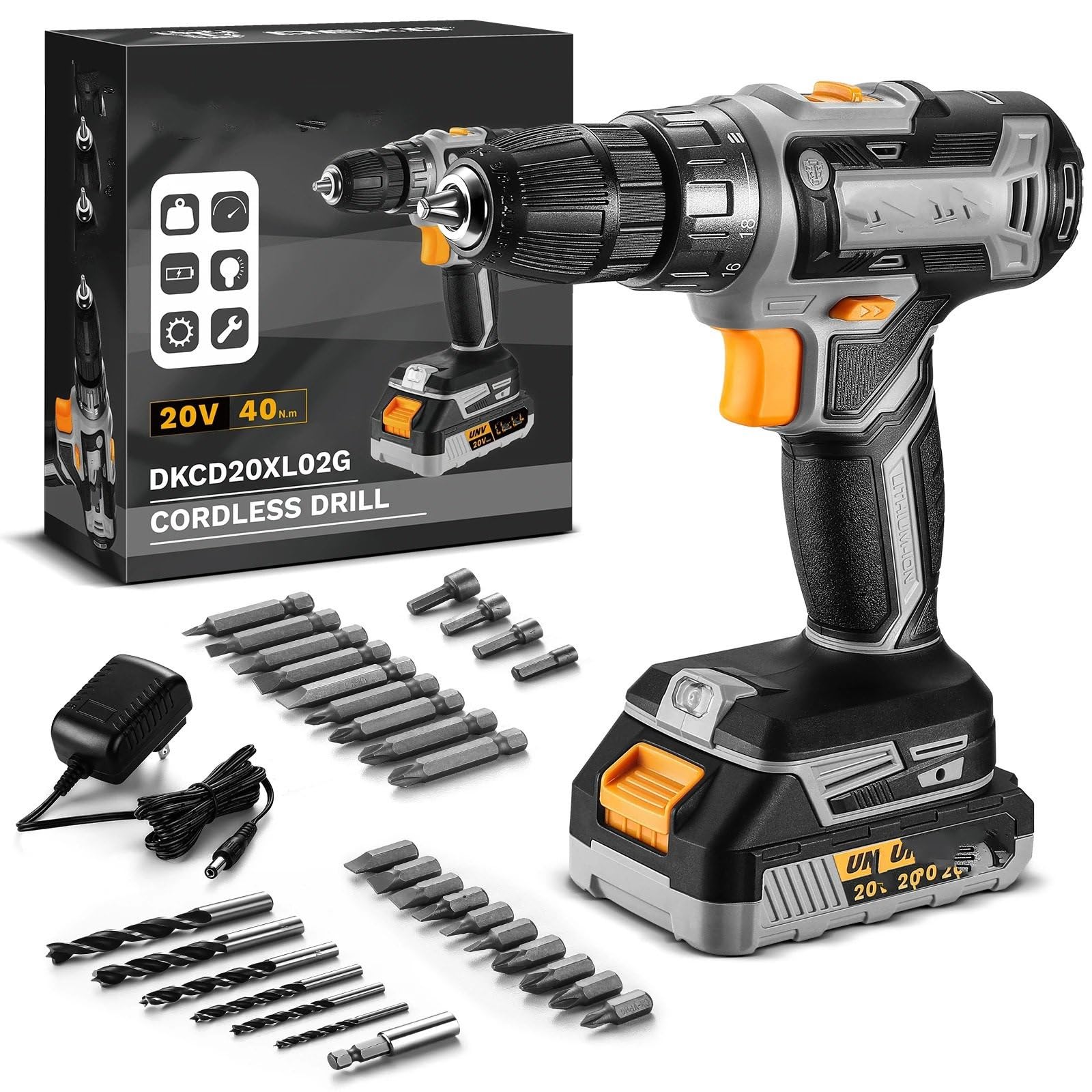 Bcgatydr Dkcd20xl02g-Az01 Home Tool Kit 20V Cordless Drill With Battery And Charger Driver Kit Suitable For Woodworking Household Tools(Dkcd20xl02g-Az01)
