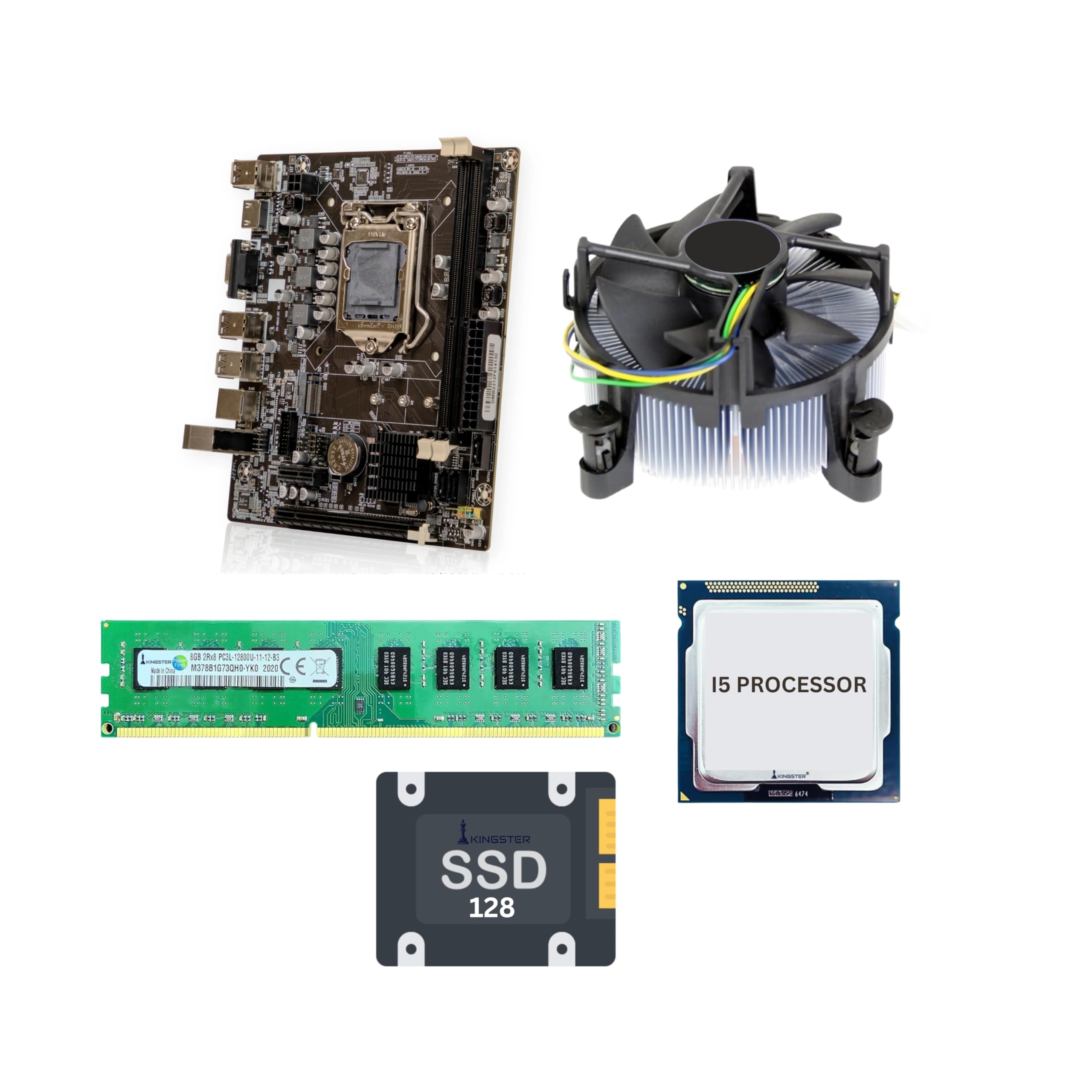 H61 Motherboard Assembled Kit with Processor i5 3470/3570/3330 2.90Ghz-3.80GHz + 8GB DDR3 RAM + CPU Fan+ 128Gb SSD (Windows 10) (1 Year Replacement Warranty)