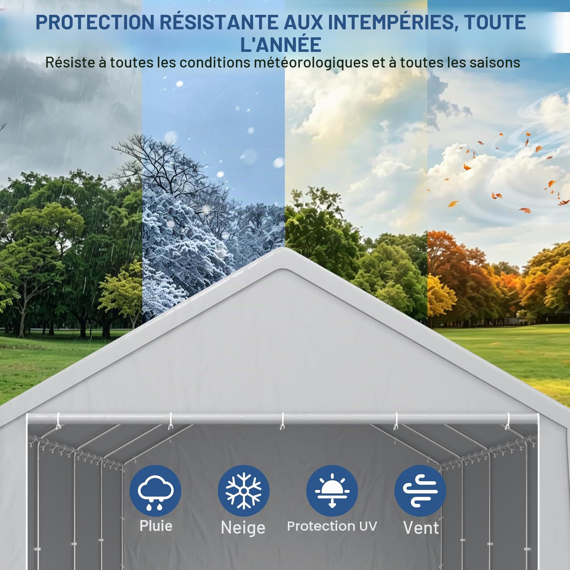 Aufun Carport Garage de tente 4 x 6 m, tente de rangement imperméable avec toit en polyéthylène, tente de garage avec parois latérales amovibles, résistante aux UV, abri d'hiver pour voiture, SUV