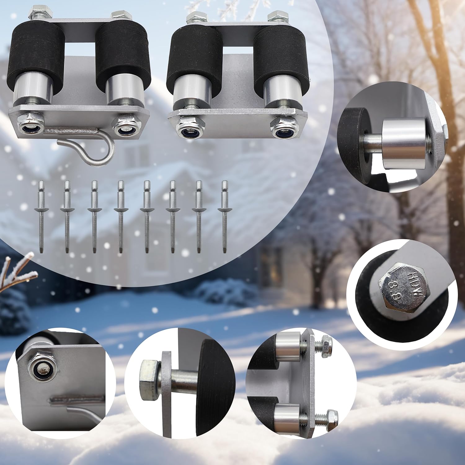 1 Pair Lower Roller Bracket Bundle with Rollers and Hardware Kit Compatible with Peterbilt 379 Left Right Sides Replace 13-04401M001 13-04401M002 13-03593 13-04413SPL 13-04467, Both Sides