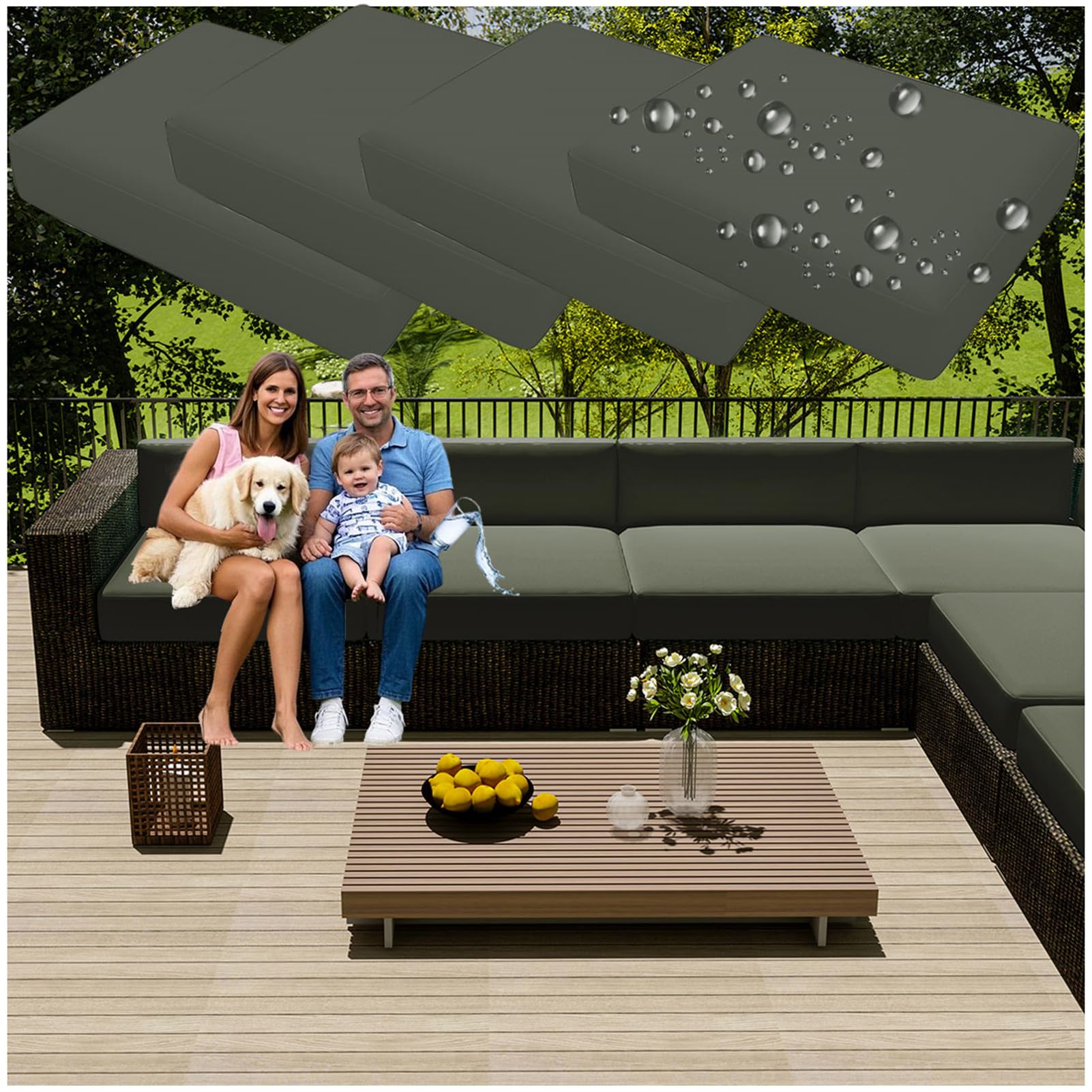 ZGDDPZA 4PCS Patio Cushion Seat Covers – Waterproof, Heavy-Duty Oxford Fabric, Sofa Slipcovers with Zipper, Washable & Non-Slip Replacement for Outdoor Furniture (Khaki Green,19.7 * 21.6in)