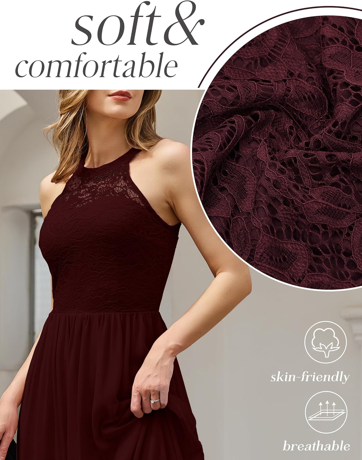 Wedtrend Women's Formal Dress, Halter Long Prom Dress Floral Lace Bridesmaid Dresses - Image 4