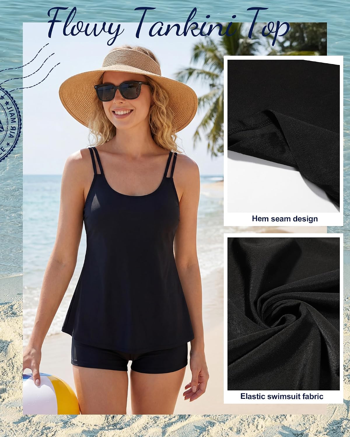 Cutecrop Women Flowy Tankini Top Swimsuit Top Only Swim Tankini Summer Ruffle High Waist with Bra Support