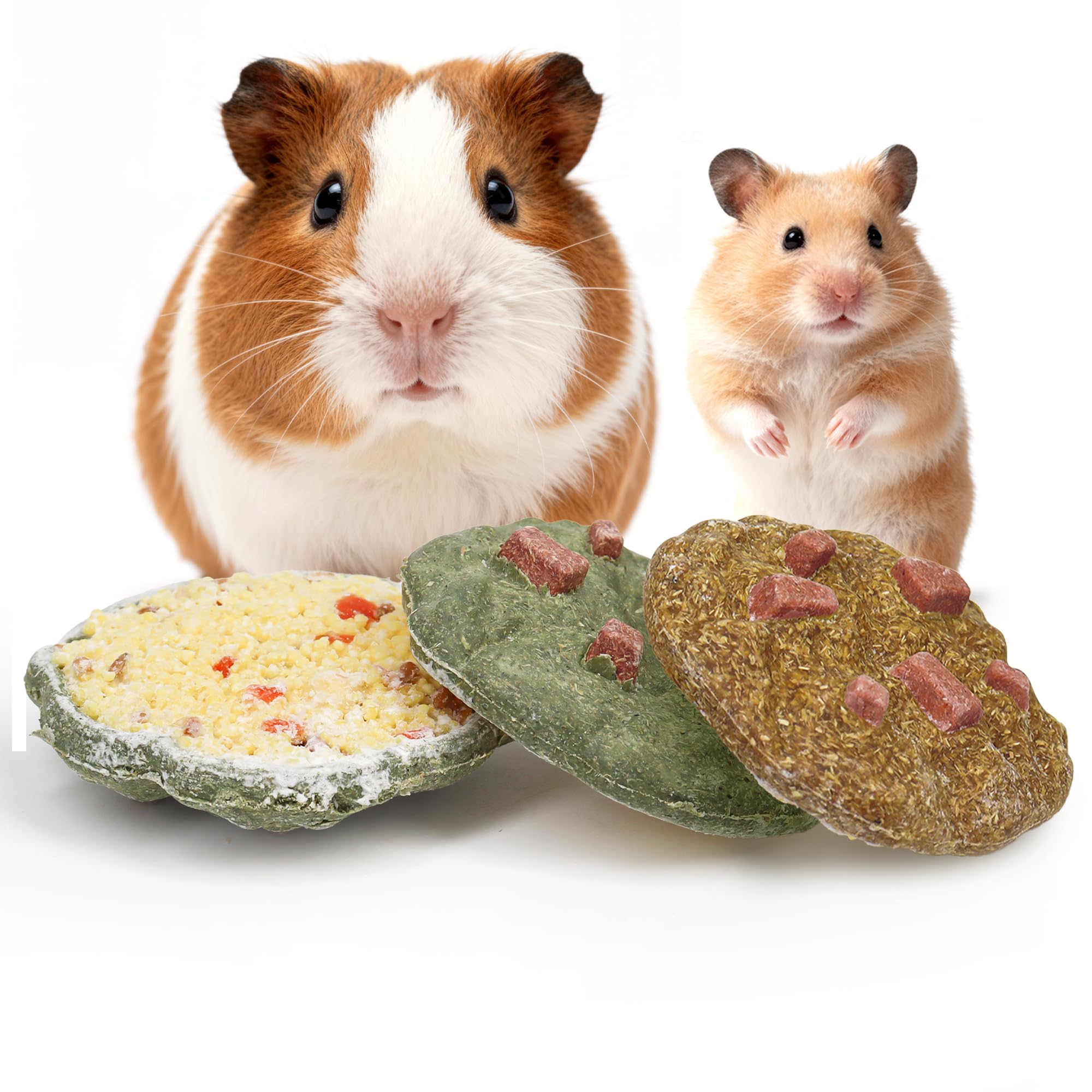 TEEWY Cookie Guinea Pig Toys, Natural Vegetables, Fruits and Timothy, Hamster Chew Toys for Teeth, Hamster Chews for Guinea Pig, Gerbil, Chinchilla and Rat, 3PCS