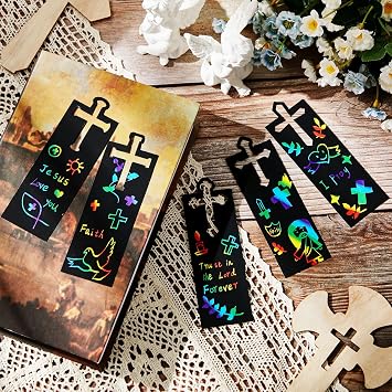Eersida 100 Pcs Cross Scratch Bookmarks Rainbow DIY Paper Religious Favors
