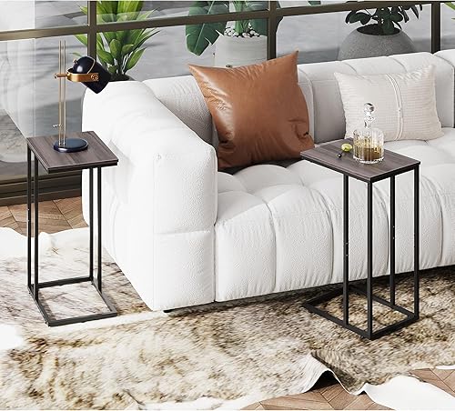 Miniatura 34 de Mesa auxiliar Wlive, mesa auxiliar móvil con marco de metal, para láptop o el café, mesa con forma de C con estante de malla y espacio de Alivio