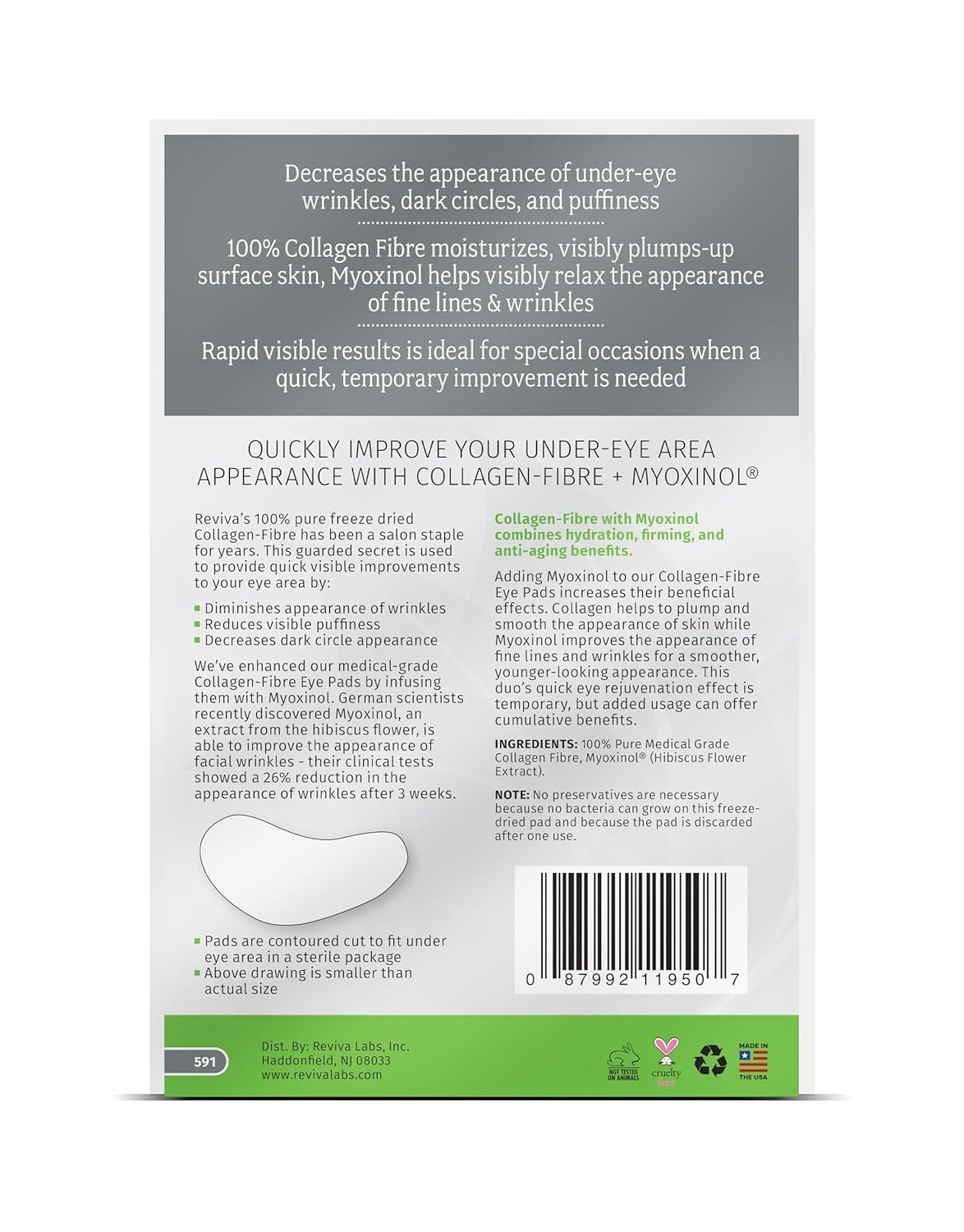 REVIVA LABS Collagen Fibre Eye Pads, 6 CT