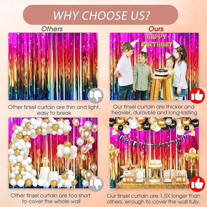 Kit Decoración Fiesta Arcoiris Cortina Flecos Metálicos miniatura 5