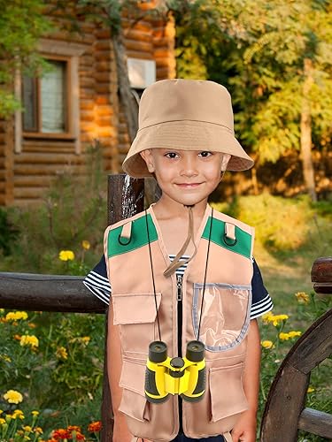 Miniatura 5 de Fahacop Disfraz de explorador para niños, chaleco y sombrero de safari con binoculares brújula para niños de 3 a 7 años de edad, camping,