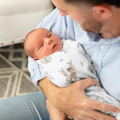 Miniatura 3 de Sweet Jojo Designs Manta de punto elástico para recién nacido o bebé, diseño floral de ciervos del bosque, para recibir seguridad, color rosa rubor,