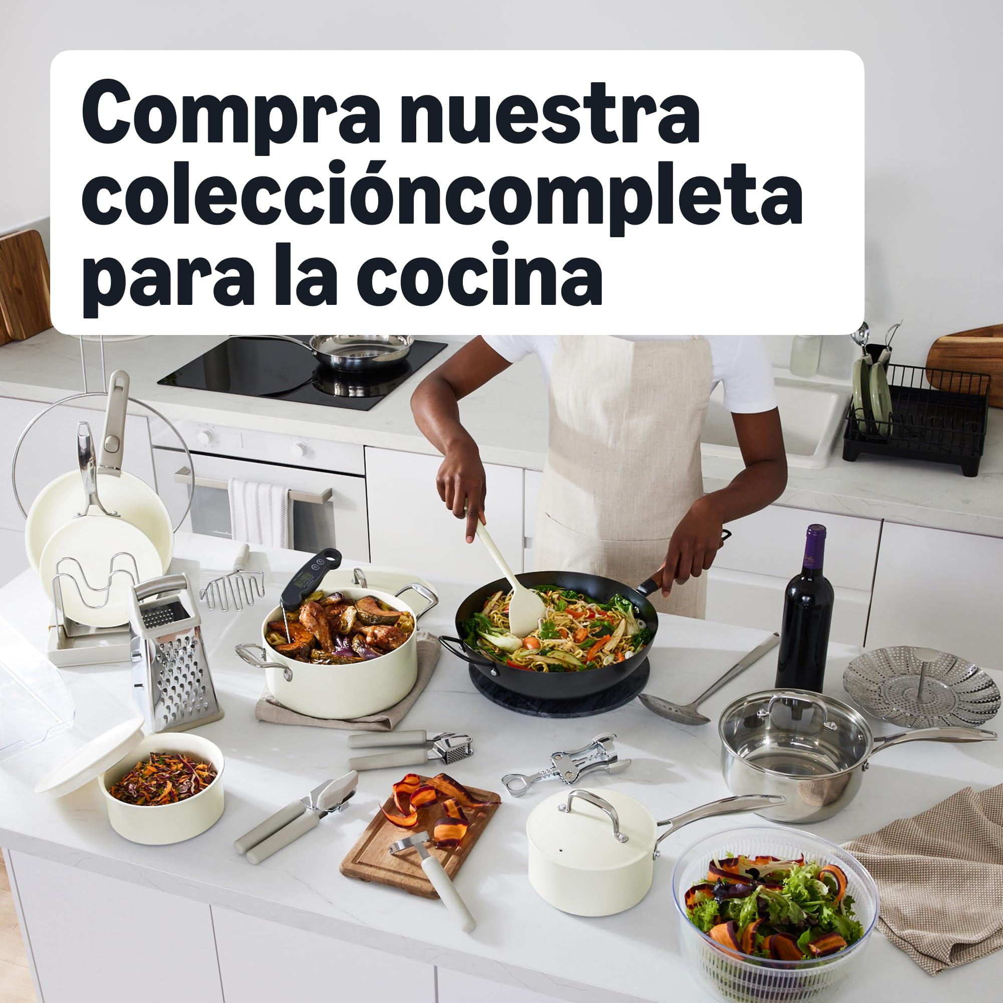 Amazon Basics Cazuela Redonda de Hierro Fundido Esmaltado con Tapa, 4,1 L, Blanco