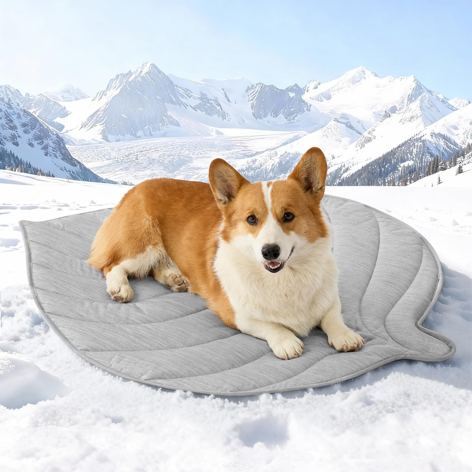 COZY KISS Coussin Rafraîchissant Chiens Chats 99x86cm, Tapis Refroidissement en Tissu sans Gel Q-Max>0.4, Auto-refroidissant, Imperméable Antidérapant Lavable, Forme Feuille, Gris