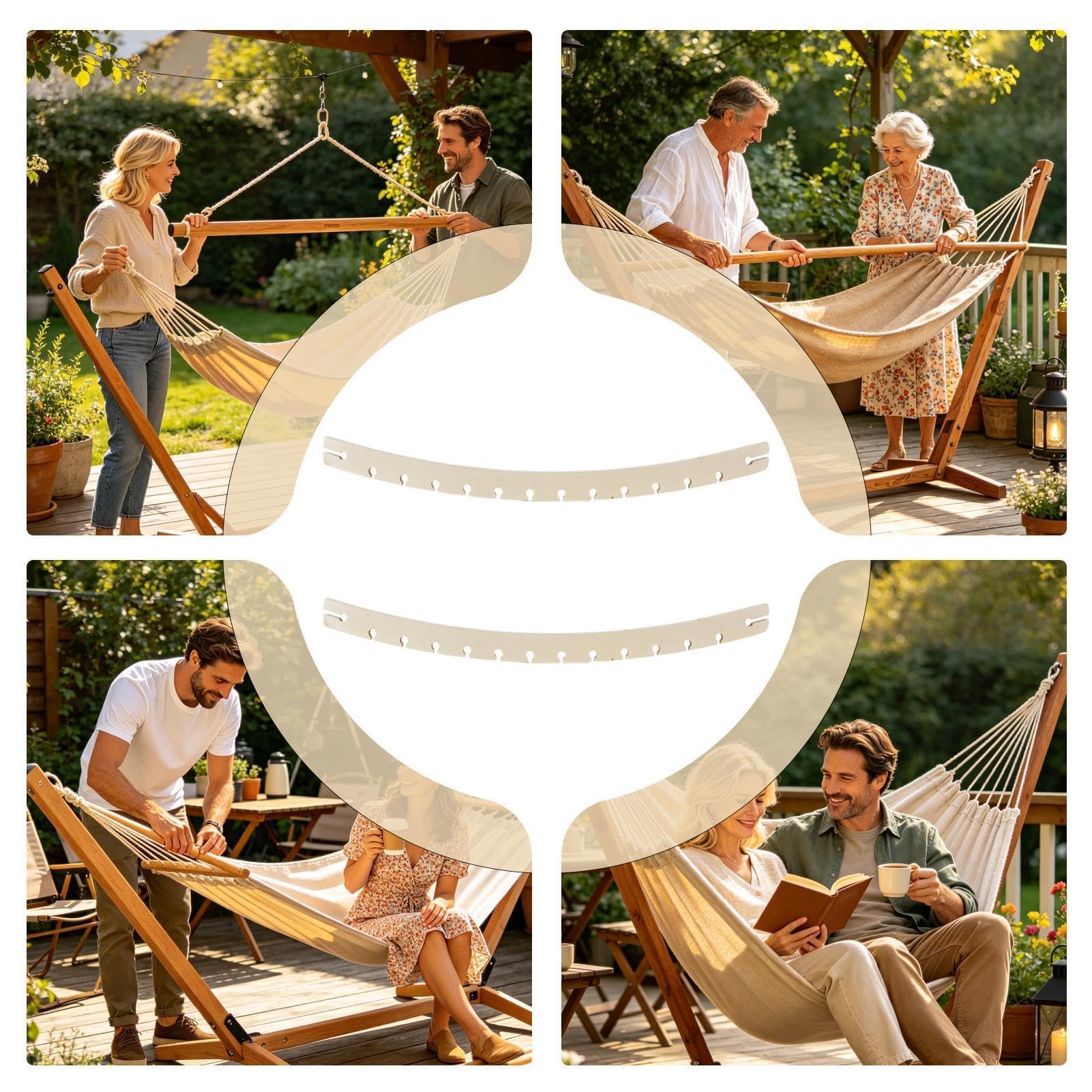 Varillas de madera para hamaca, 2 unidades, 14 agujeros, desmontables, curvadas, soportes de repuesto para jardín, camping, exterior, balcón y terraza