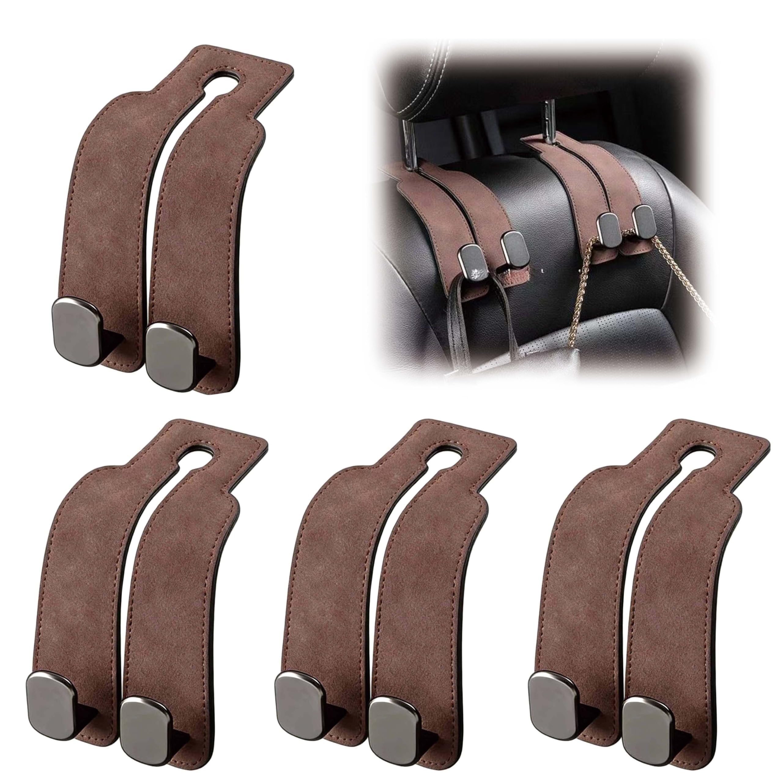 Vaporverse Normal 4 Pcs Car Headrest Hooks For Vw Golf Plus (5-Türer Kompakt), Leather Seat Back Hooks Car Suede Purse Hook For Handbags Coats Grocery Bag Interior Accessories