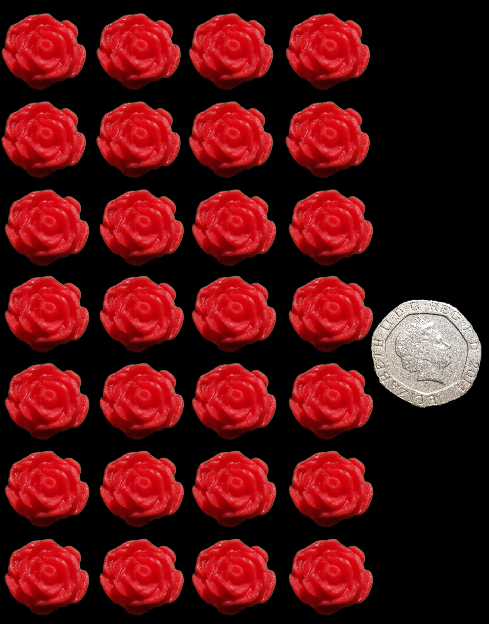 30 x Edible 3D Small High Detail Roses icing toppers, cake cupcakes decorations (Red)