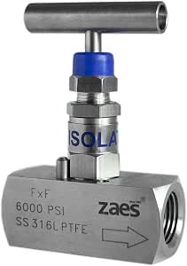 ZAES Vanne à Pointeau 1/4 BSP Femelle-Femelle AISI 316L PTFE 10000 PSI - Vanne Haute Pression Inox