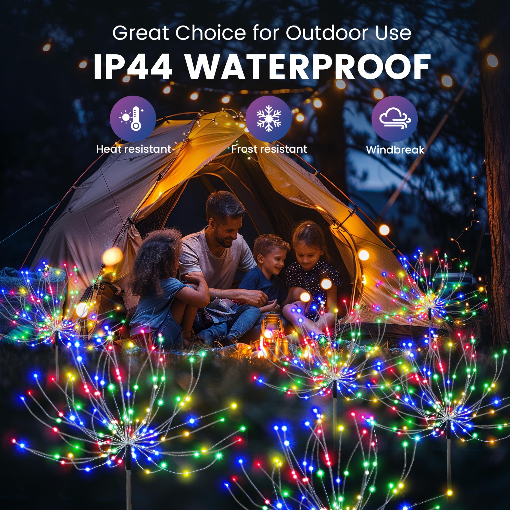 PEVOROS Gartendekor-Solarleuchten für den Außenbereich, 120 LEDs, wasserdicht, bunt, Solar-Lichterkette für den Außenbereich, Dekoration, Hof, Terrasse, Veranda, Blumentopf, Weg, Weihnachten (6er-Pack