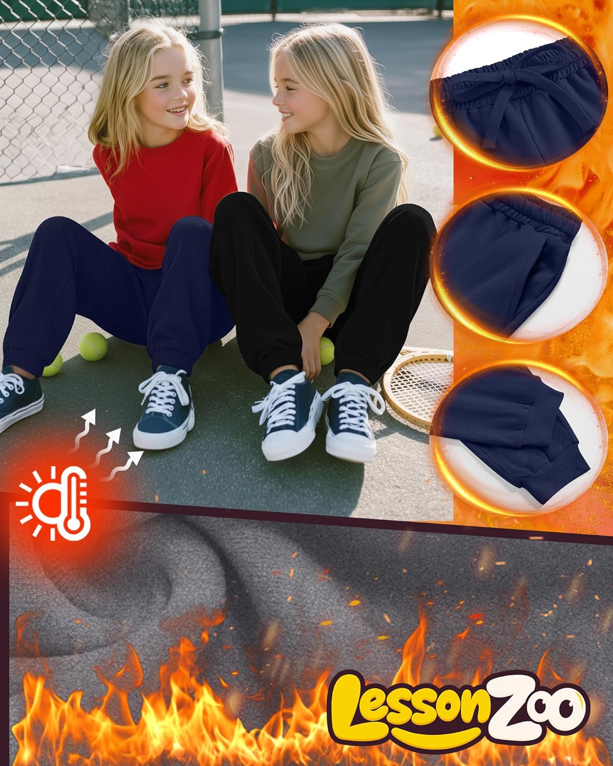 3 Pack Girls' Sweatpants Active Fleece Soft Athletic Jogger Pants for Kids Youth with Pockets Drawstring - Image 3