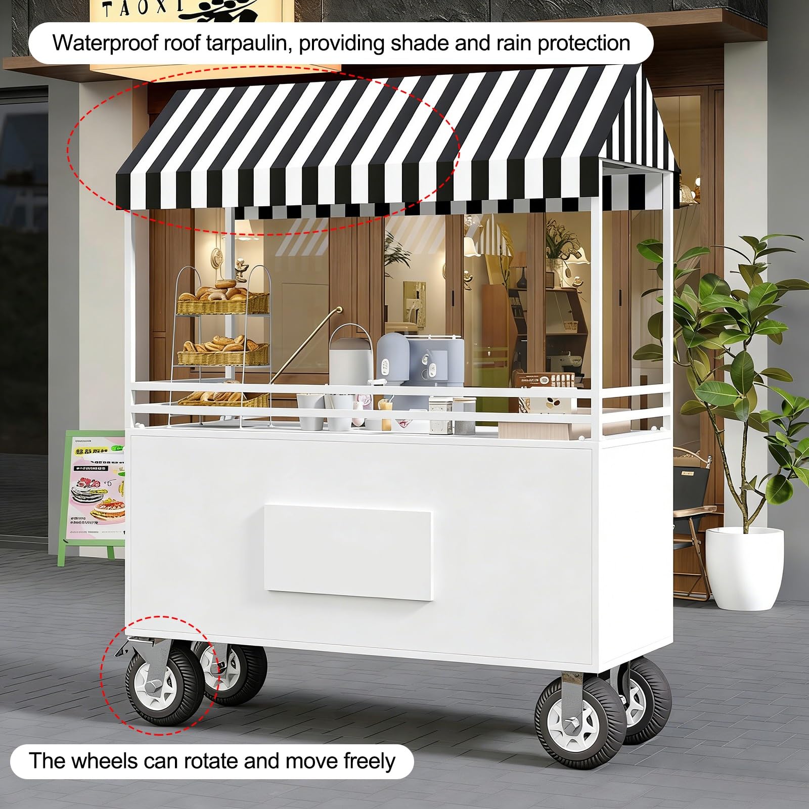 markise auf rollen Vendor Cart mit und Markise, mobiler Präsentationsständer für Essen und Veranstaltungen Gewerbe, Industrie & Wissenschaft Campingplätze mit beheiztem Pool urban Farbe:Ocean Green