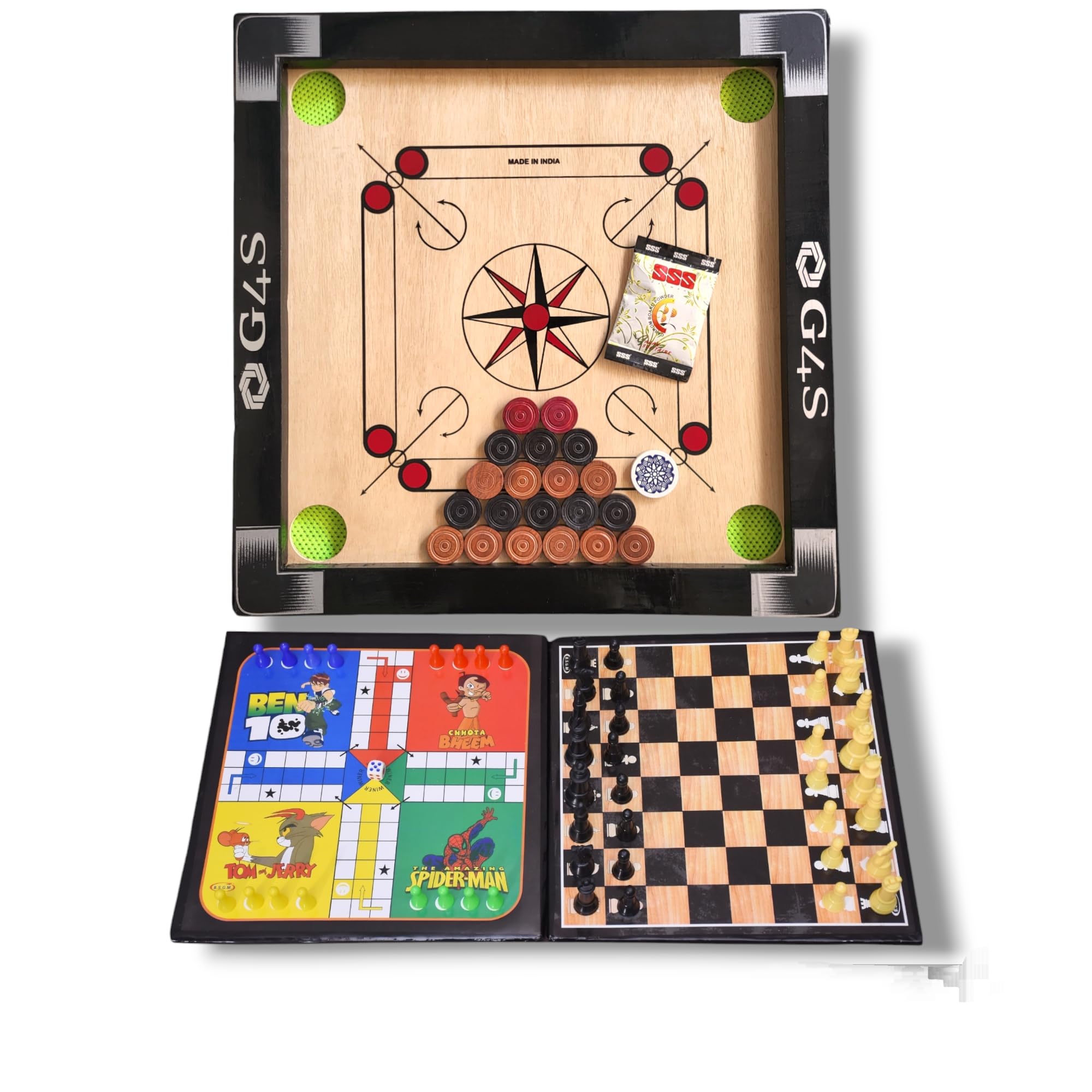 G4S Carrom Board for Kids 20 inches Glossy Finish with Carrom Board Coins, Carrom Board Striker and Magic boric Powder, with Chess Board and Ludo Board Game Begin! (B0D3Y2WVDL) Amazon Price History, Amazon Price Tracker