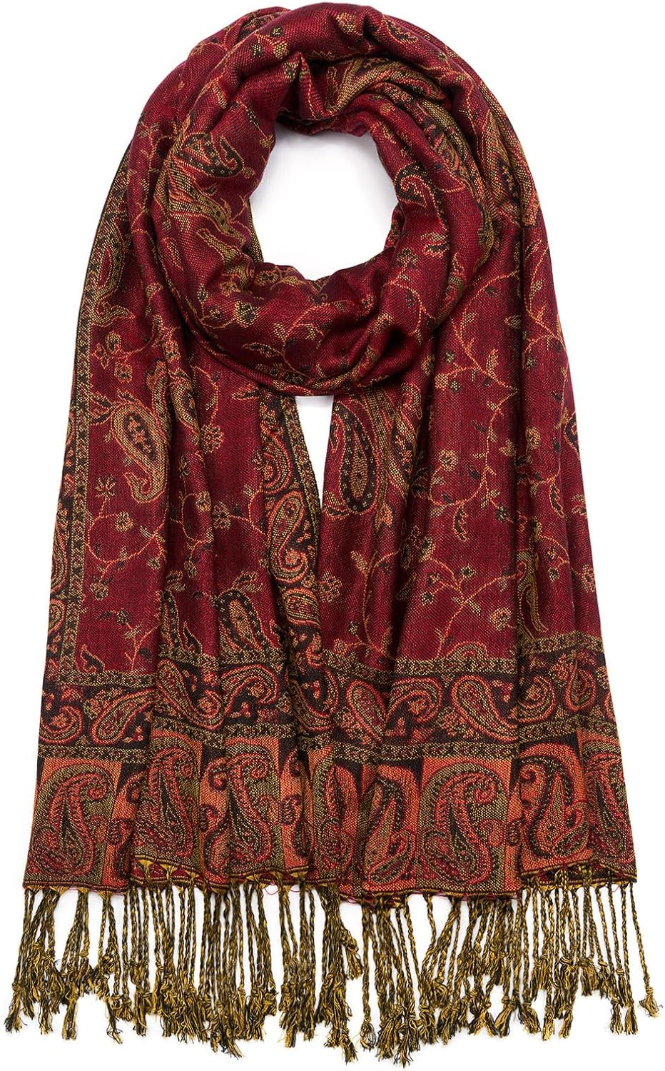 QIUTIMIY Paisley Pashmina Shawl Wrap Women Reversible Vintage Jacquard Pashmina Rave Scarf with Fringe for Evening, Wedding