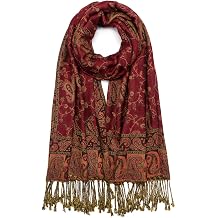 QIUTIMIY Paisley Pashmina Shawl Wrap Women Reversible Vintage Jacquard Pashmina Rave Scarf with Fringe for Evening, Wedding