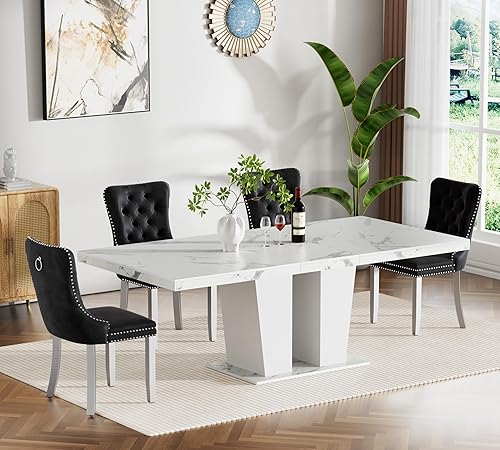 Miniatura 12 de HomVent Juego de mesa de comedor expandible para 6 personas, juego de mesa de comedor extensible de 63 a 79 pulgadas con sillas de terciopelo con
