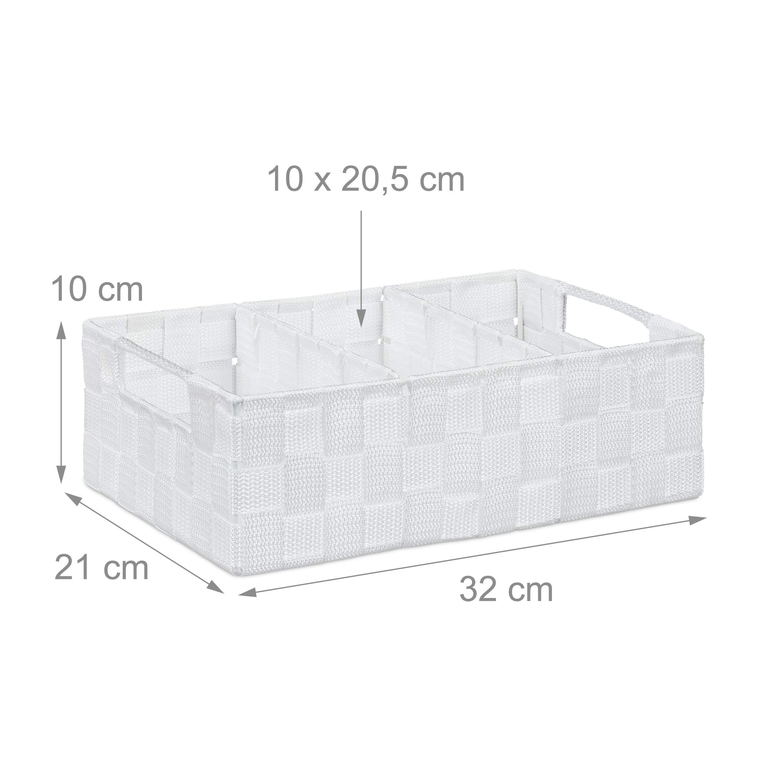 Relaxdays Cestino Portaoggetti con Scomparti, per i Cosmetici da Bagno, con Impugnature HxLxP: 10 x 32 x 21 cm, Bianco