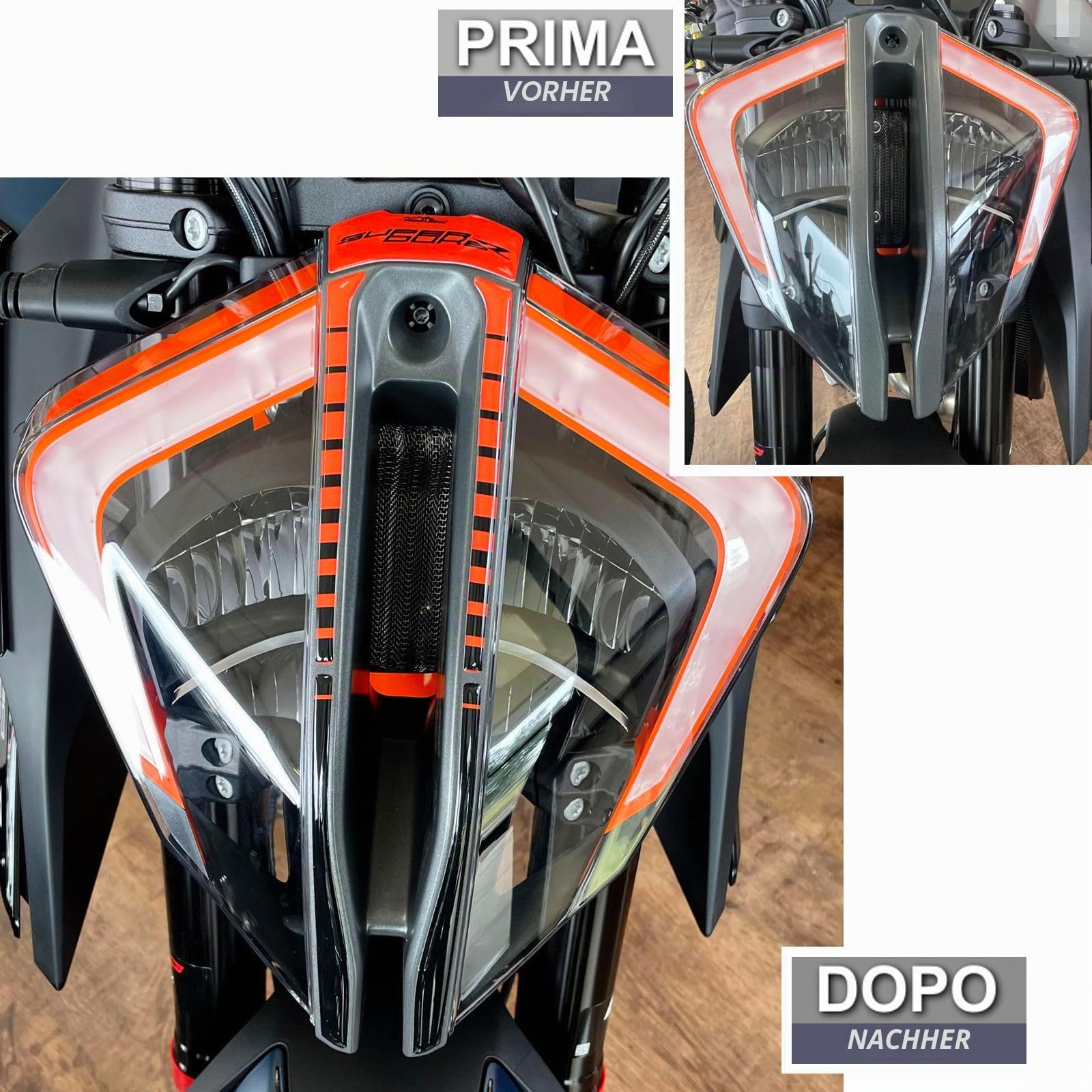 Resin Bike Aufkleber Motorrad Kompatibel Mit KTM 1290 Super Duke R 2022-2023. Schutz des Motorradscheinwerfers vor Stößen und Kratzern. Klebstoff Harz Aufkleber Set - Stickers Made in Italy