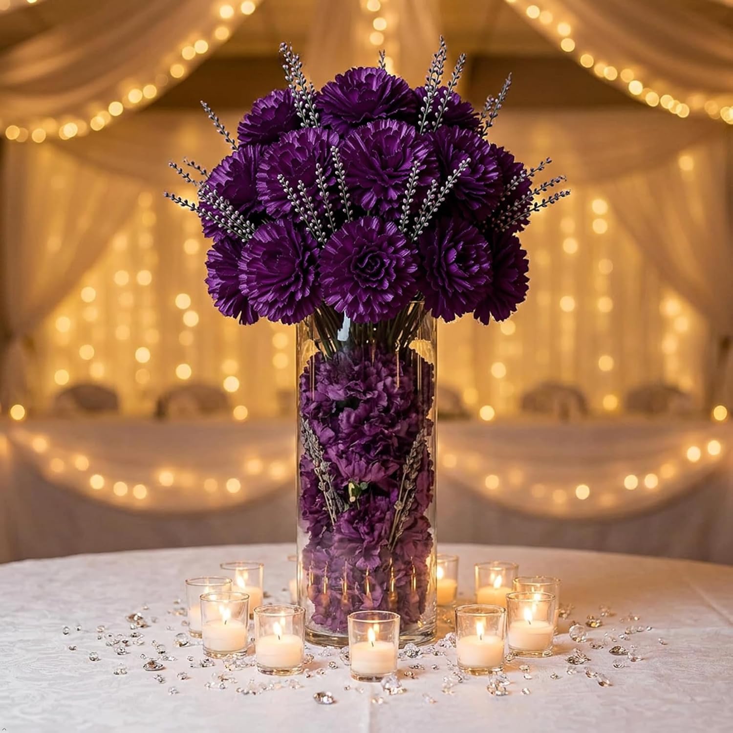 Larksilk 100 Pack Artificial Carnations - Bulk Silk Flowers for Weddings, Mother's Day, Graduations, Easter & Memorial Day - 3.5" Heads, 5" Stems, Real Touch Petals, 18 Colors Available - Lavender