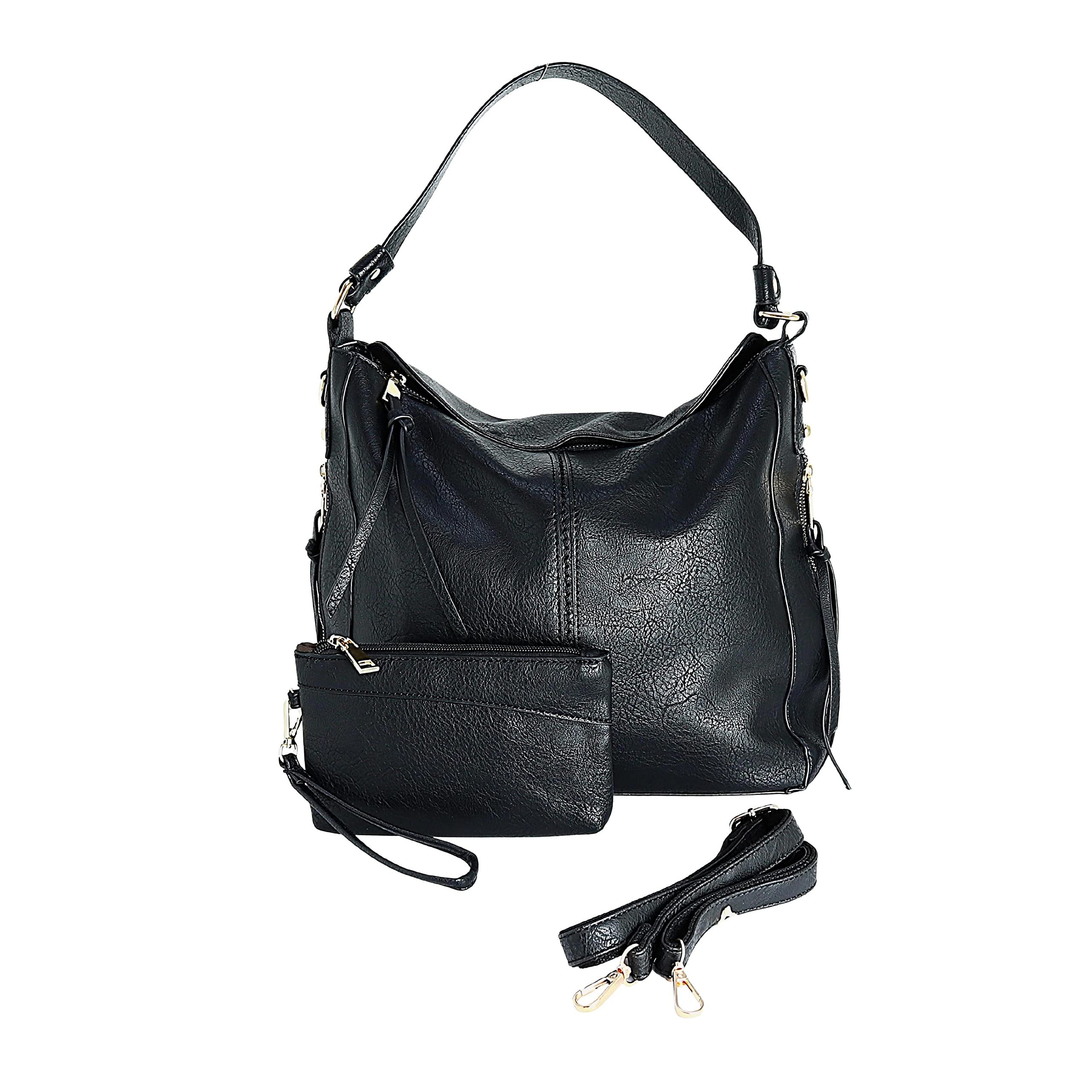 JUPA Place Large Vegan Leather Bag Women Purse Handbag - Crossbody Bag Women's Shoulder Bags - Multi-Pocket Handbag set- Black